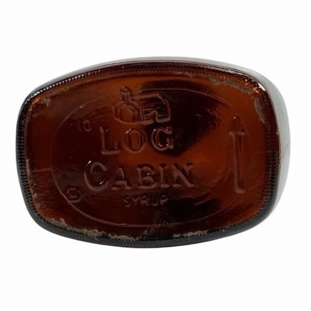 1776-1976 Vintage Bicentennial Amber Glass Embossed Log Cabin Maple Syrup Bottle